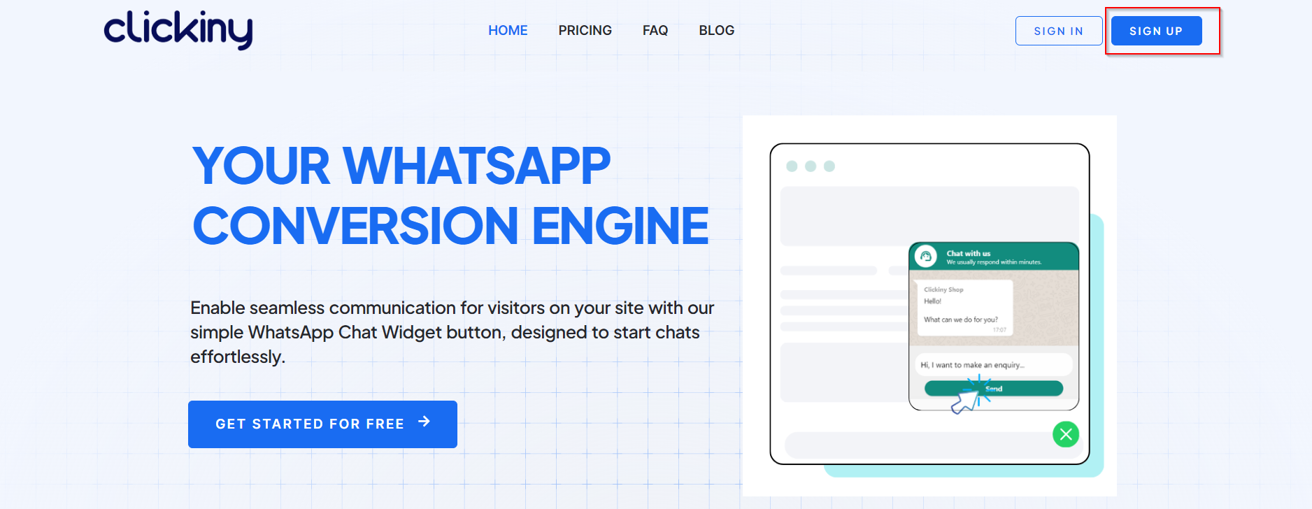 Clickiny signup for WhatsApp Chat Widget