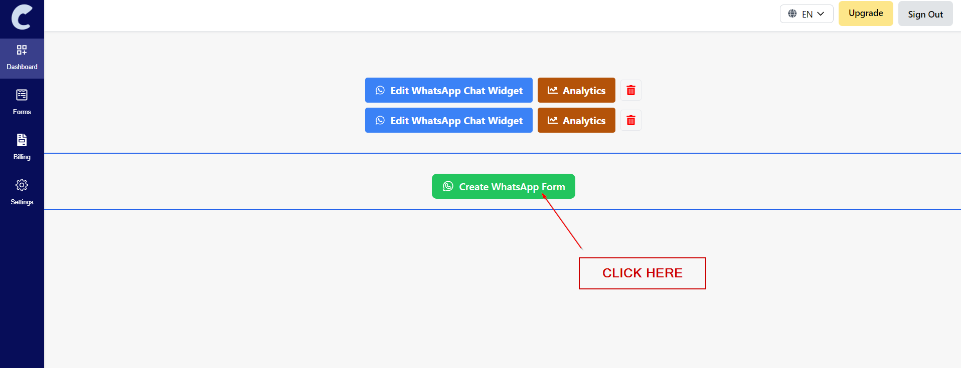 Click create whatsapp form