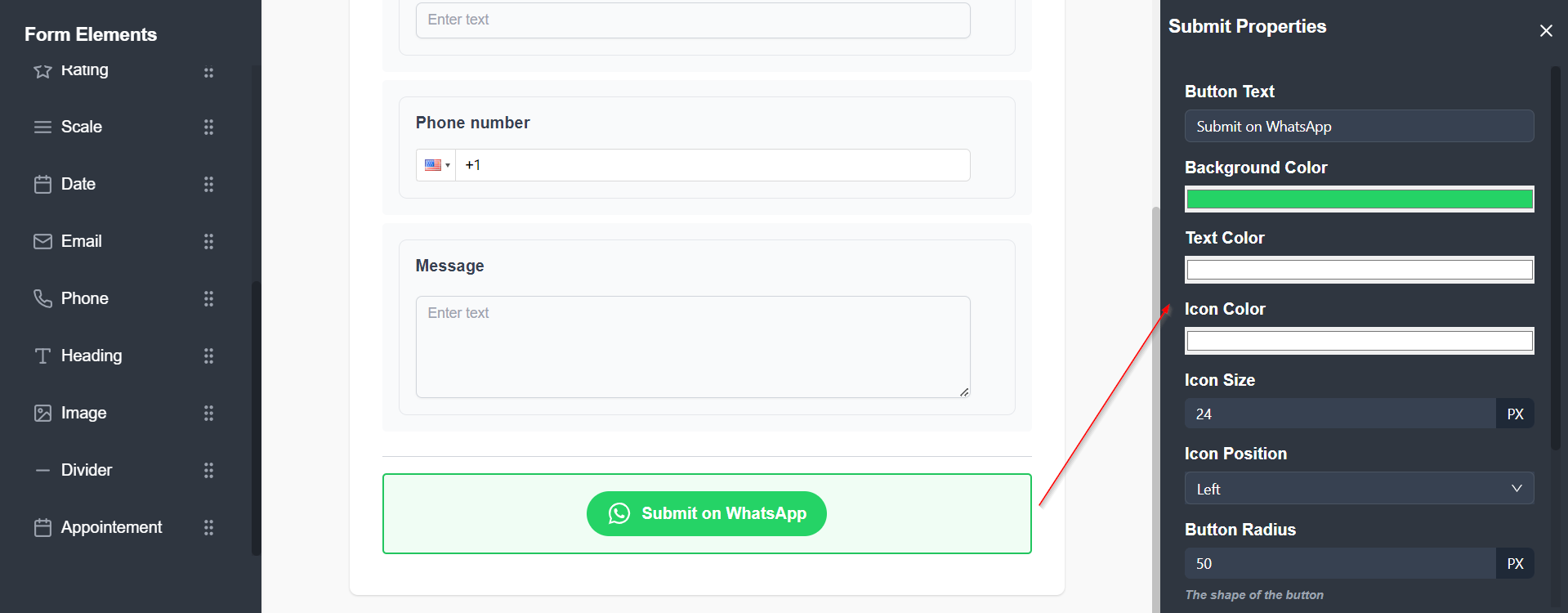 Customize WhatsApp contact form submit button