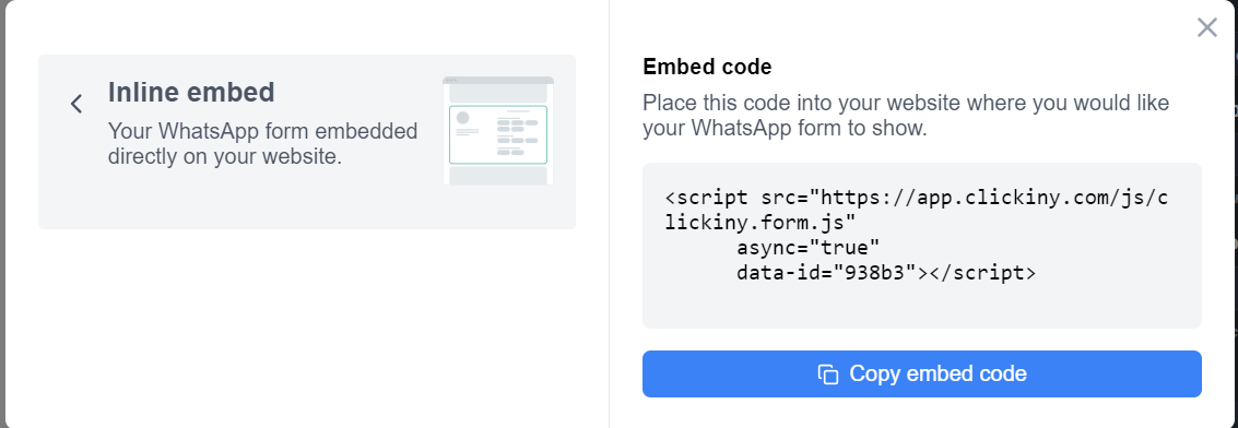 Inline embed whatsapp form option