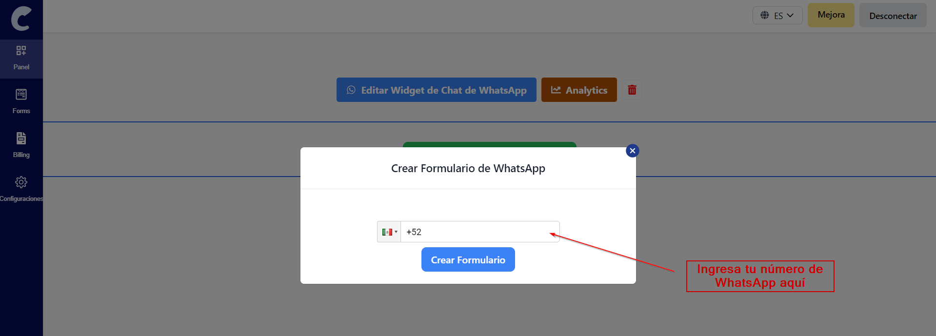 Ingresa tu número de whatsapp