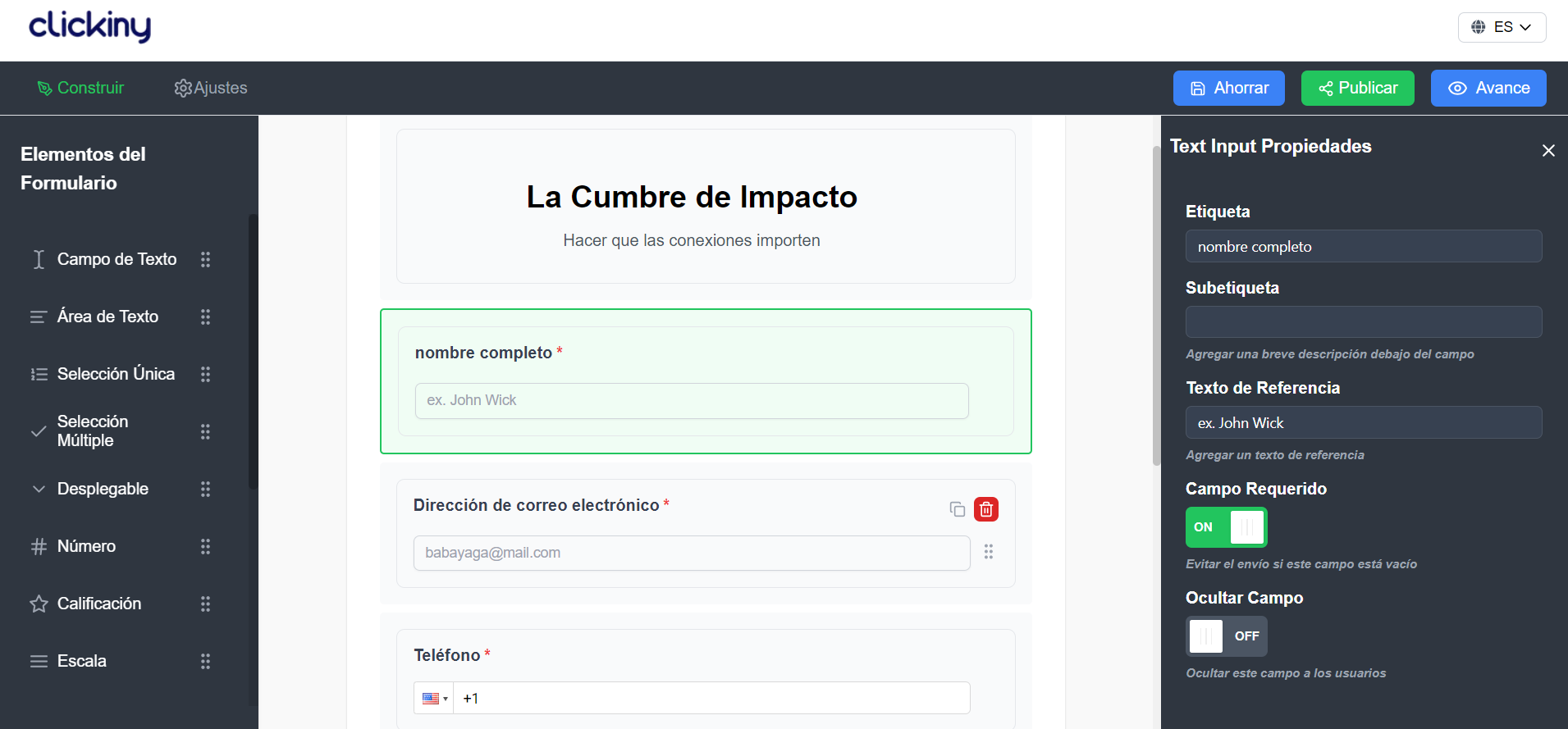 Creación de formulario de inscripción a eventos en Clickiny