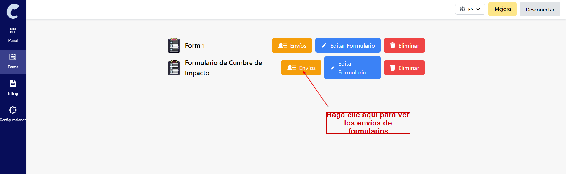 Clickiny | Haga clic para ver los envíos de formularios